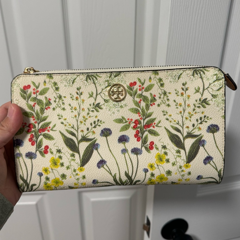 Tory Burch Robinson Wallet Crossbody - Watercolor Botanical Print
